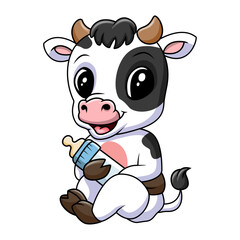 Cute baby cow with milk bottle
