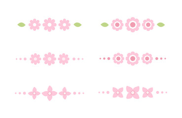Cute pink floral divider border line illustration collection set