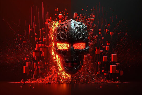 cyber attack concept, danger red face mask illustration Generative AI