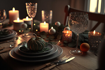 Fototapeta na wymiar romantic dinner in a restaurant. illustration Generative AI