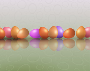 Green gorgeous composition with Easter colorful eggs