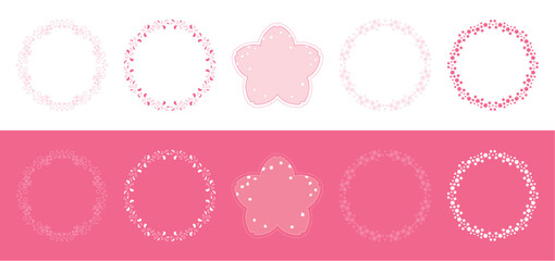 素材_フレームのセット_桜をモチーフにした春の飾り枠。シンプルで高級感のある囲みのデザイン。テキスト無し