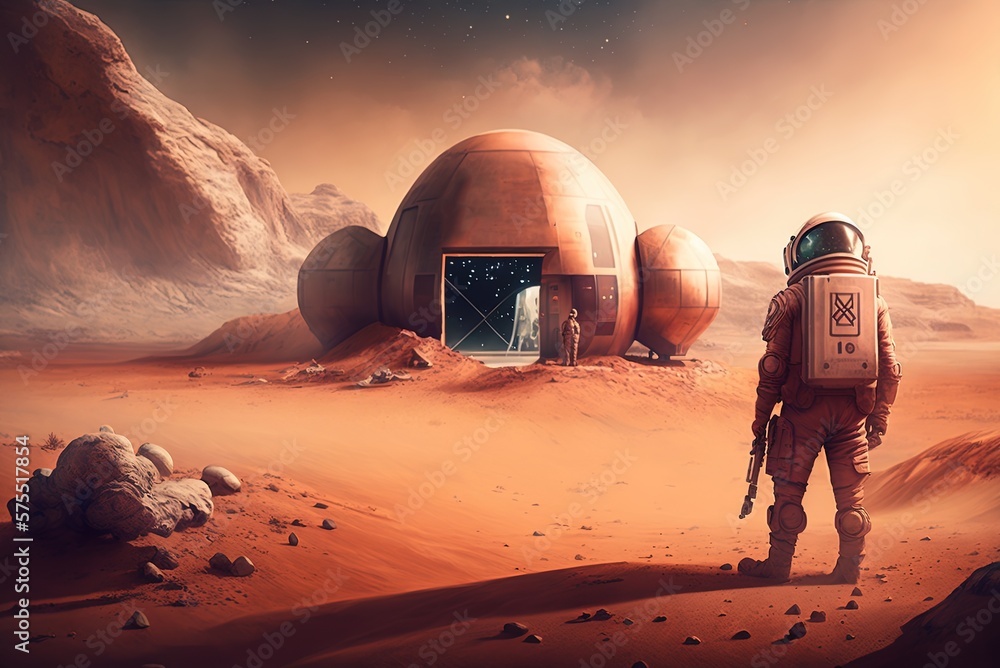 Poster spacecraft to mars for exploration concept of a martian rover colony generative ai