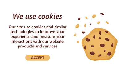 Internet web pop up for cookie policy notification. This website uses cookies. Flat design modern  illustration concept