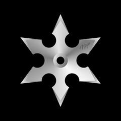 Metal shuriken with six tips on the black background