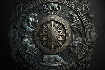 Fototapeta na wymiar Gothic zodiac symbols art is a style that blends the dark and mysterious elements of gothic art