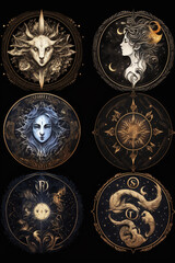 A mystical zodiac symbol art collection may include various symbols representing each zodiac sign.