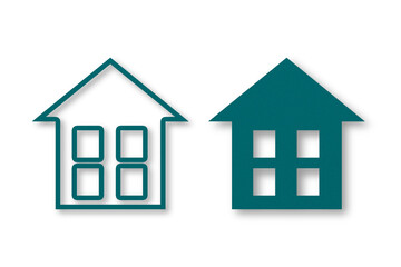 Green paper cut house shapes apart on transparent background.