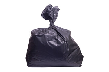 A garbage black bag that tied the mouth nicely. black garbage bag isolated on white background, clipping paths