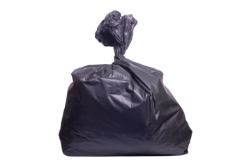 A garbage black bag that tied the mouth nicely. black garbage bag isolated on white background, clipping paths