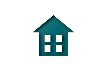 Green paper cut house shape isolated on white background.