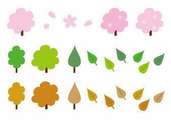 桜、木、葉のセット