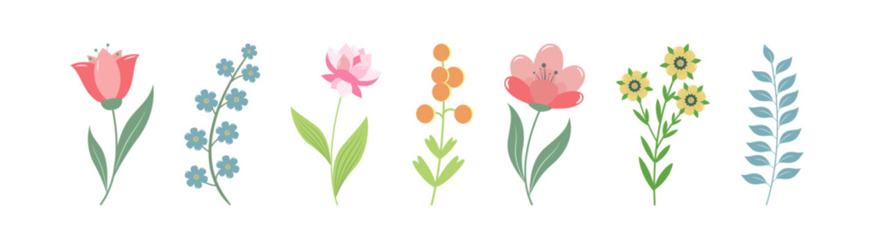 Set of spring flowers for decorative design