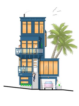 Illustration Of Blue Beach House