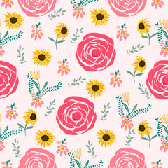 hand drawn rose flower pattern. flower seamless pattern.Design for printing, fabric ,cover book, fabric flower fashion ,packaging.Spring flower Season.Colourful season