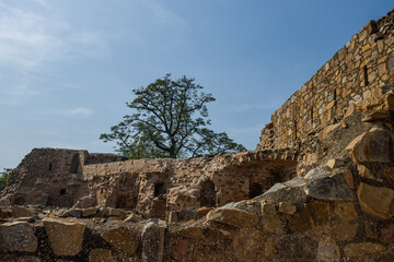 Picture of The Feroz Shah Kotla or Kotla was a fortress built circa 1354 by Feroz Shah Tughlaq to house his version of Delhi city called Firozabad. February 8, 2023. Vikram Nagar, Delhi, India. 