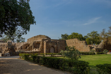 Fototapeta na wymiar Picture of The Feroz Shah Kotla or Kotla was a fortress built circa 1354 by Feroz Shah Tughlaq to house his version of Delhi city called Firozabad. February 8, 2023. Vikram Nagar, Delhi, India. 