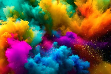 Obraz na płótnie Canvas A centered explosion of colorful powder on a black background
