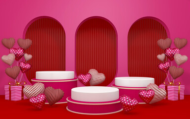 Valentine's day podium and with space for message in background. 3D illustration, 3D rendering	
