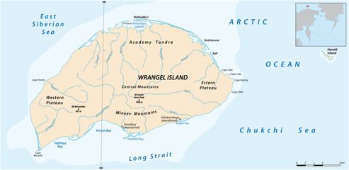 Map of russian wrangel island in arctic ocean