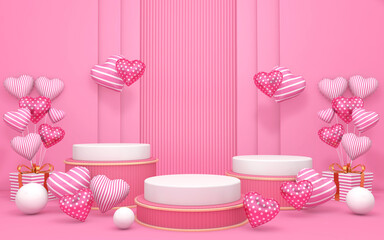 Valentine's day podium and with space for message in background. 3D illustration, 3D rendering