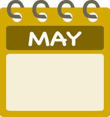 Flat icon calendar of May.  month. PNG illustration.  color banner. Blank date label.