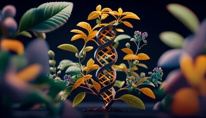 Biology laboratory nature and science, plant and environmental study, DNA, gene therapy, and plants with biochemistry structures on white backgrounds. Generative AI - obrazy, fototapety, plakaty
