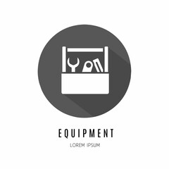 Equipment logo. Illustration of equipment in flat. Stock vector.