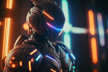 Metal robots with neon inserts, cyborgs, robotic automation, all leading to the inevitable rise of AI generation.