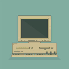 illustration of a retro old computer 90s 80s pc nostalgia memories - obrazy, fototapety, plakaty