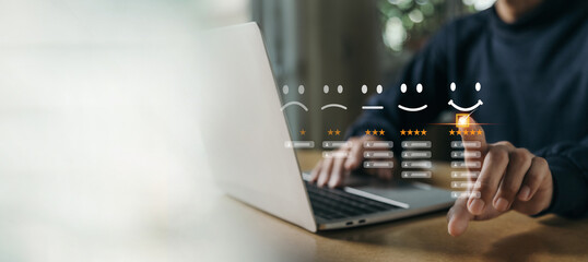 Customer services best excellent business rating experience. Satisfaction survey concept. user give rating to service experience on online application .
