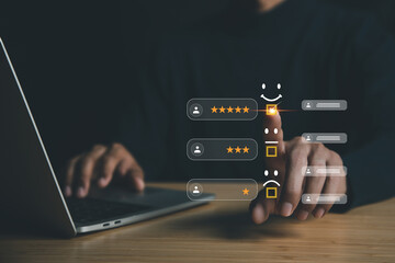 Customer services best excellent business rating experience. Satisfaction survey concept. user give...