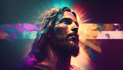 Portrait of Jesus in futuristic and technological vibes - obrazy, fototapety, plakaty