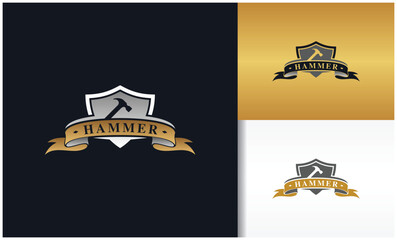 Luxurious hammer and shield logo