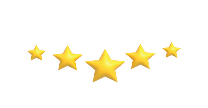 Golden five star review or rating Five stars 3d on white background