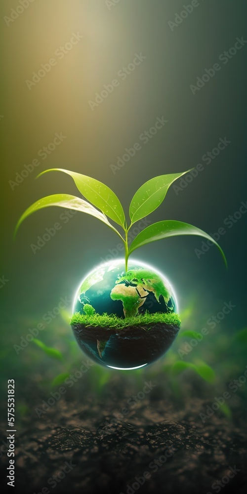 Wall mural green nature social media background concept for earth day with plant seed in the forest growing on 