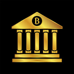 bank icon, bank vector logo template in gold color
