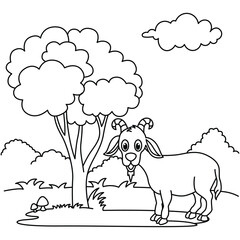 Funny goat cartoon vector coloring page