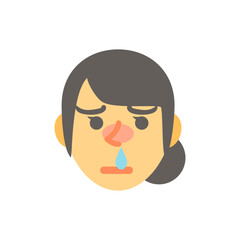 鼻水を垂らすアジア人女性の顔。フラットなベクターイラスト。 An Asian female's face running nose. Flat designed vector illustration.