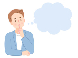 考える、困った表情の若い男性のイラスト素材