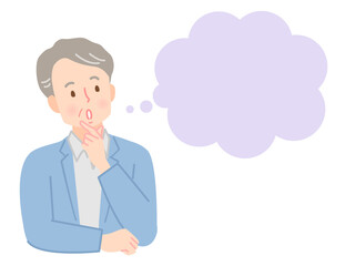 考える、困った表情のシニア男性のイラスト素材