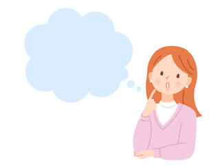 考える、困った表情の若い女性のイラスト素材