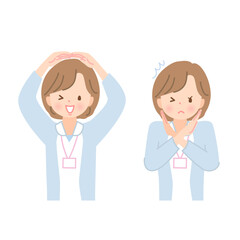 マルとバツ　若い女性看護師表情イラストセット