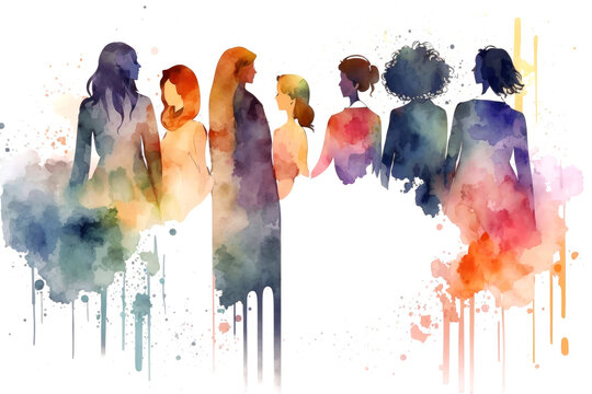 Colorful women abstract watercolor style background, Generative Ai