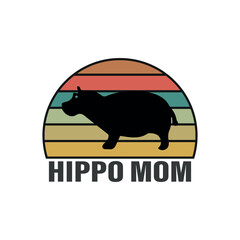 Vintage sunset Hippo mom funny saying Hippopotamus Retro t shirt design vector, Vintage, sunset, Hippo mom, funny saying, Hippopotamus, Retro, screen print, print ready, vector eps, editable eps