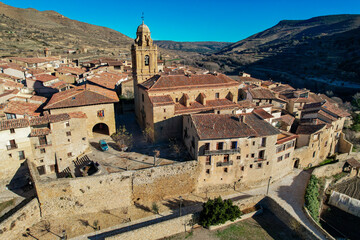 Fototapeta na wymiar Aerial view above the beautiful Spanish village of Mirambel