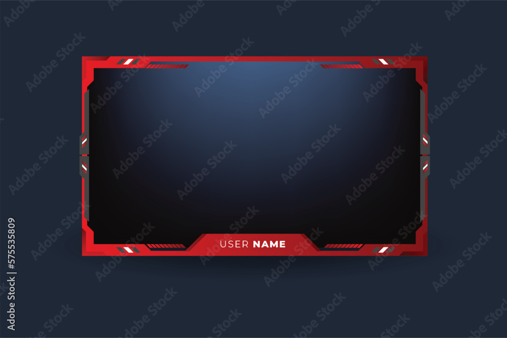 Poster live streaming overlay vector with red and dark color. stream overlay design with buttons for online
