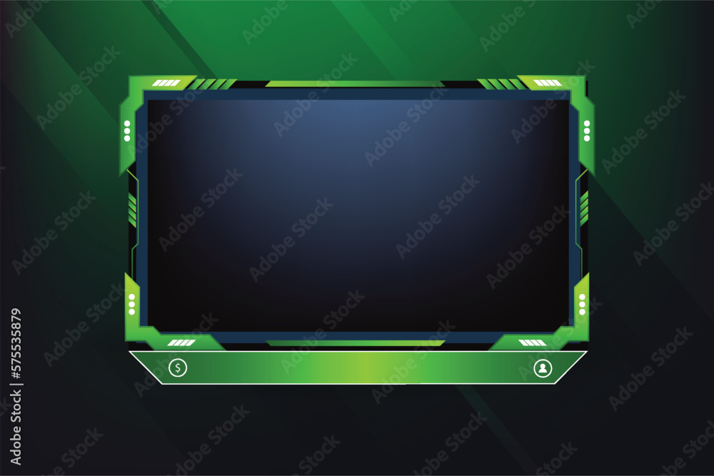 Poster green live stream overlay design with offline screen section and colorful buttons. live streaming ov