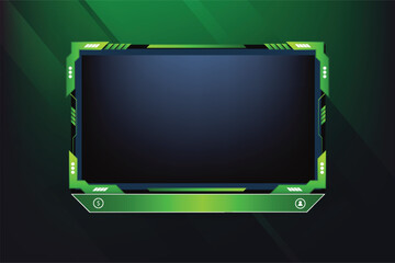 Green Live stream overlay design with offline screen section and colorful buttons. Live streaming overlay decoration for online gamers. Futuristic gaming overlay vector for screen panels.
