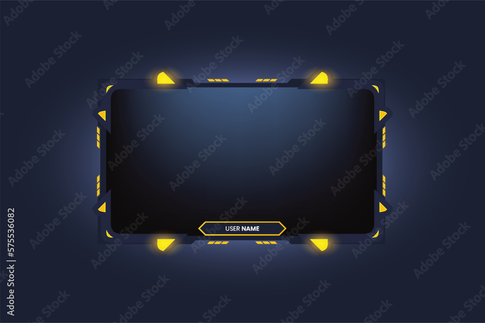 Poster live streaming overlay design for gamers with dark screen panels. futuristic stream overlay design w